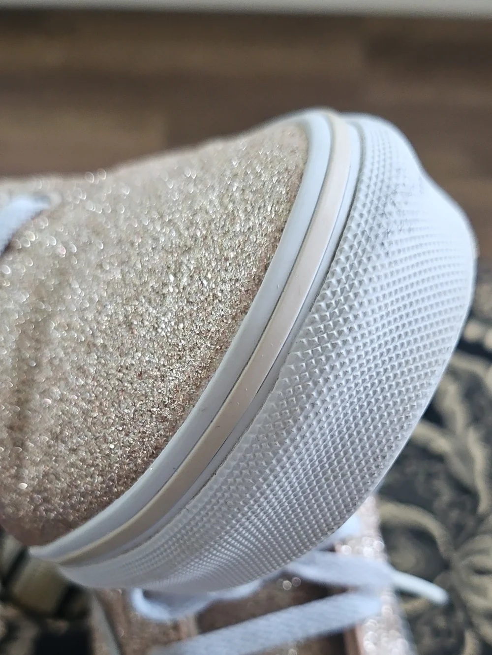 Vans Womenโs Glitter Old Skool Sneakers - Rose Gold - Picture 12 of 13